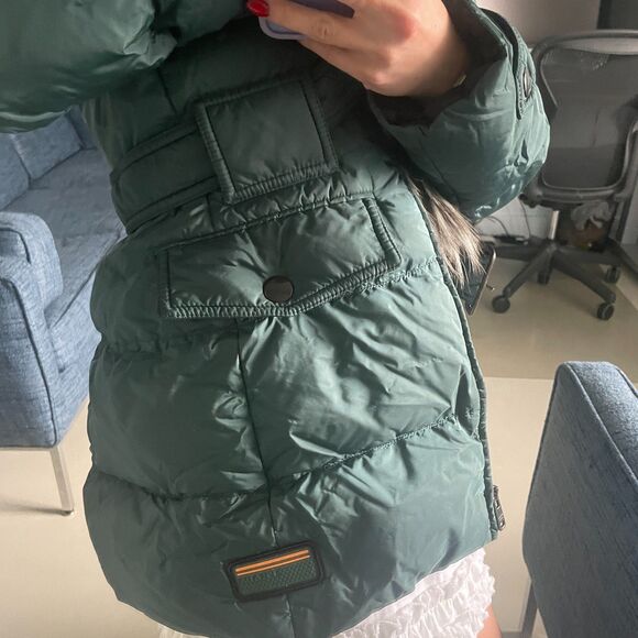 Prada Full Zip Faux Fur Hooded Parka Coat Jacket Green 42 - Picture 7 of 14